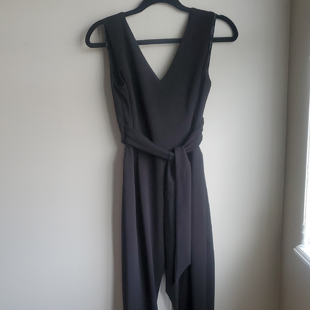 Calvin Klein V-Neck Black Jumpsuit with Waist Tie